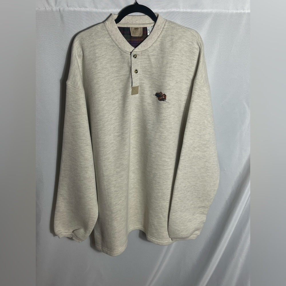 Habitat Hiking Graphic Henley Pullover XL Beige Vintage Sweatshir